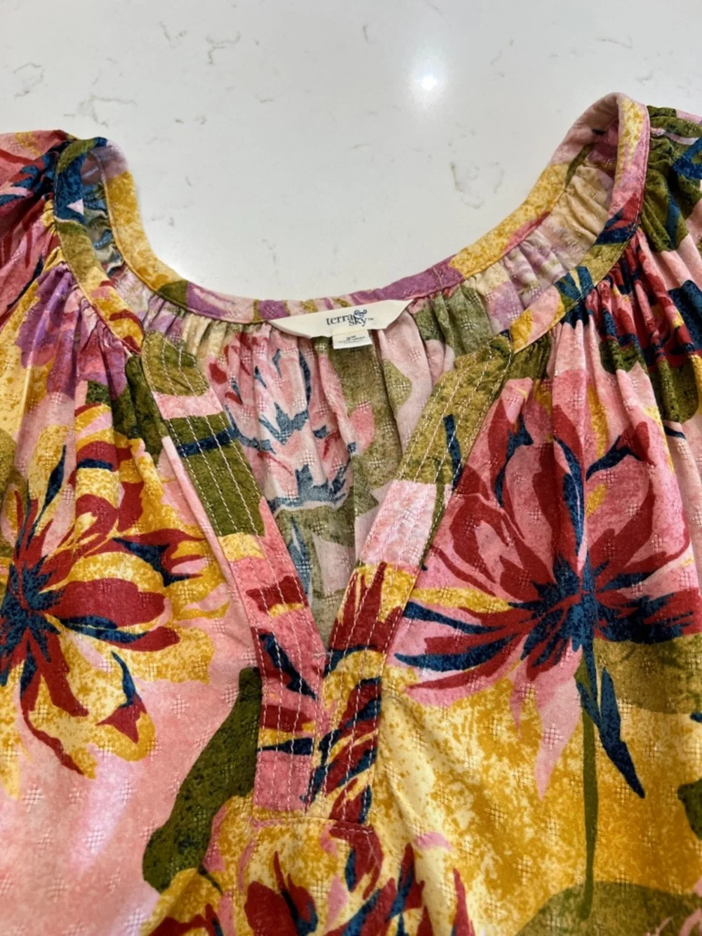 Terra & Sky Floral Puff Sleeve Midi Dress 3X Belted V Neck - Picture 3 of 11